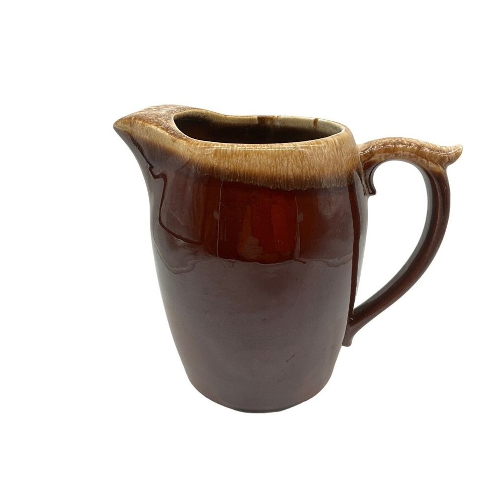 U S A  Vintage Nelson McCoy MCM Brown Drip Ice Lipped 8.5 Inch Pitcher